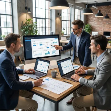 AI consulting team reviewing automation dashboards