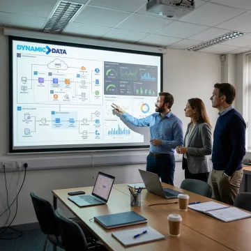 Consultants reviewing data pipeline architecture