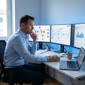 Cloud architecture consultant reviewing AWS infrastructure diagrams