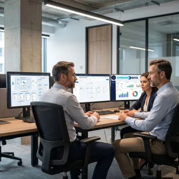 Consultants reviewing master data dashboards