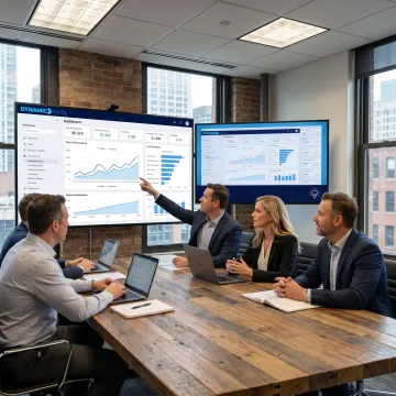 Business intelligence consultants reviewing dashboards in Chicago