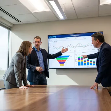 Business intelligence consultant reviewing analytics dashboards