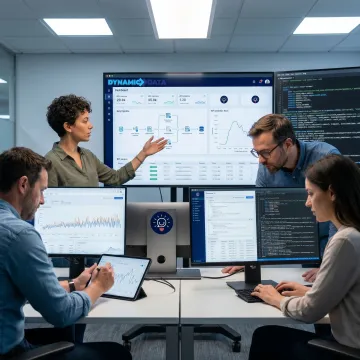 AI engineers reviewing real-time analytics dashboards