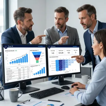Cloud Power BI dashboard on business analytics screens