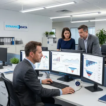 Analytics consultant reviewing predictive risk dashboards
