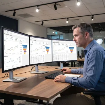 Data visualization consultant reviewing dashboards