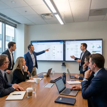 Data governance consultants reviewing business dashboards