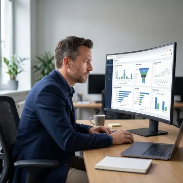 Marketing analytics consultant reviewing campaign dashboards