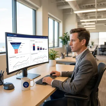 Marketing analytics dashboard on office screen