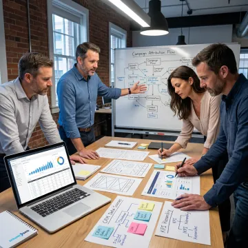 Team reviewing marketing dashboard process