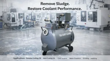 Industrial coolant reclamation system with tramp oil skimmer and sump cleaning equipment