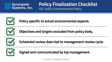 ISO 14001 environmental policy pre-finalization checklist four key verification items