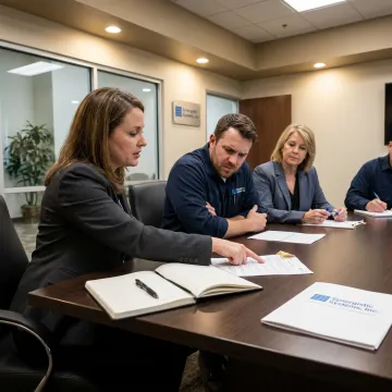 A consultant discussing ISO 9001 standards with a manufacturing team in Houston.