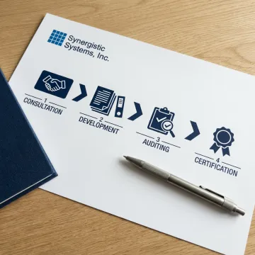A flowchart illustrating the four key steps of the ISO 9001 certification process.