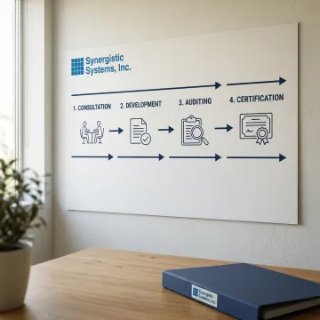 A flowchart showing the streamlined 4-step process for achieving ISO 9001 certification.