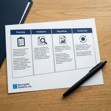 A flowchart illustrating a four-step audit process from planning to verification.
