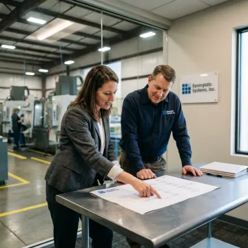 A professional consultant discussing an environmental management plan with a factory manager.