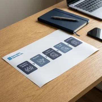A flowchart illustrating the five key steps to achieving ISO 14001 certification.