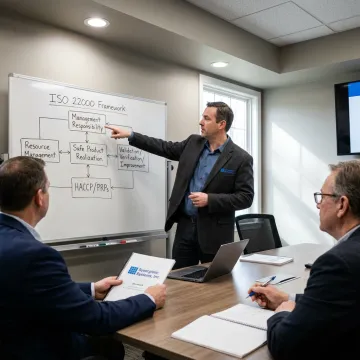 A group of professionals in a training session for ISO 22000.
