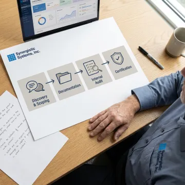 A flowchart illustrating the four key phases of the ISO 9001 certification process.