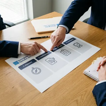 A flowchart illustrating the four key stages of the ISO 45001 certification process.