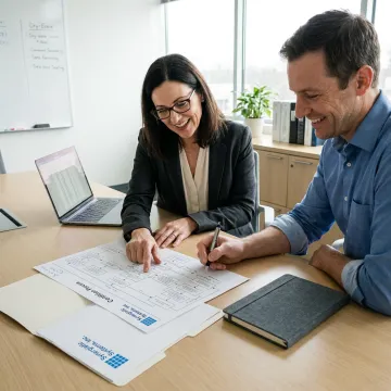 A consultant and a client collaborating on a food safety management plan.