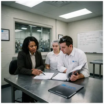 ISO consultant reviewing food quality management documents