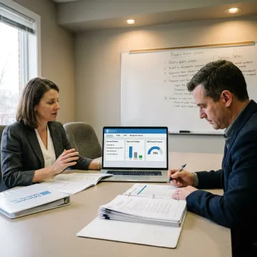 ISO consultant reviewing integrated management system process documents