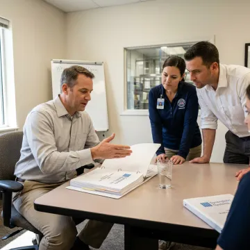 ISO consultant reviewing quality documents with food manufacturing team