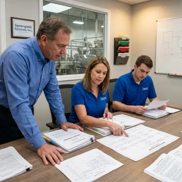 Consultant reviewing food quality system documents