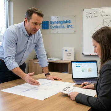 ISO consultant leading a quality management planning session