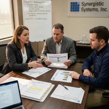 ISO consultant reviewing quality objectives with process owners
