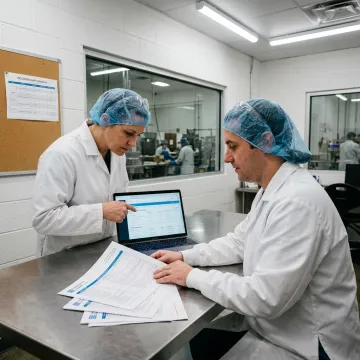 Food safety team reviewing ISO 22000 documents
