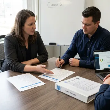 ISO 45001 consultant reviewing safety documents