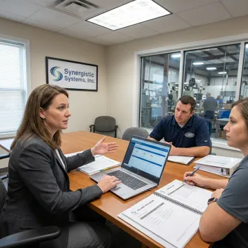 Consultant reviewing ISO 45001 safety procedures