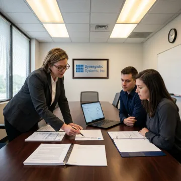 ISO consultant reviewing environmental management documents