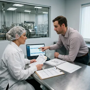Food safety consultant reviewing certification documents