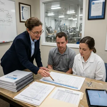 Consultant reviewing food safety audit checklist