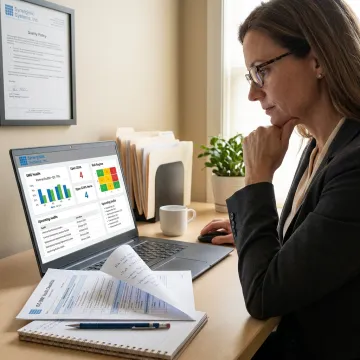 Quality manager reviewing ISO 9001 SWOT analysis