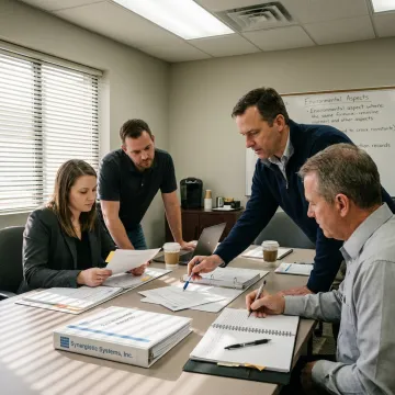ISO consultant reviewing environmental management documents