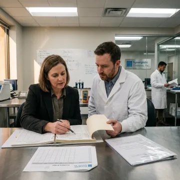 Consultant reviewing ISO 17025 calibration records