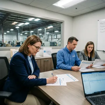 ISO consultant reviewing environmental management documents