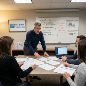 ISO consultant training staff during a quality audit