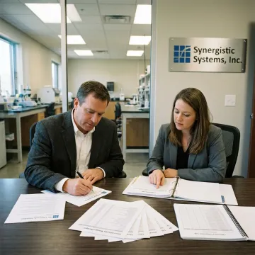 ISO 17025 auditor reviewing laboratory records