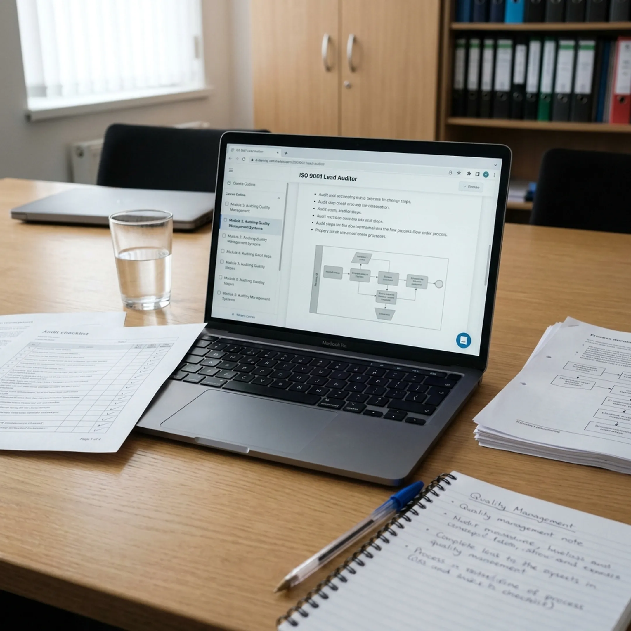 Online ISO 9001 audit training session with QMS documents
