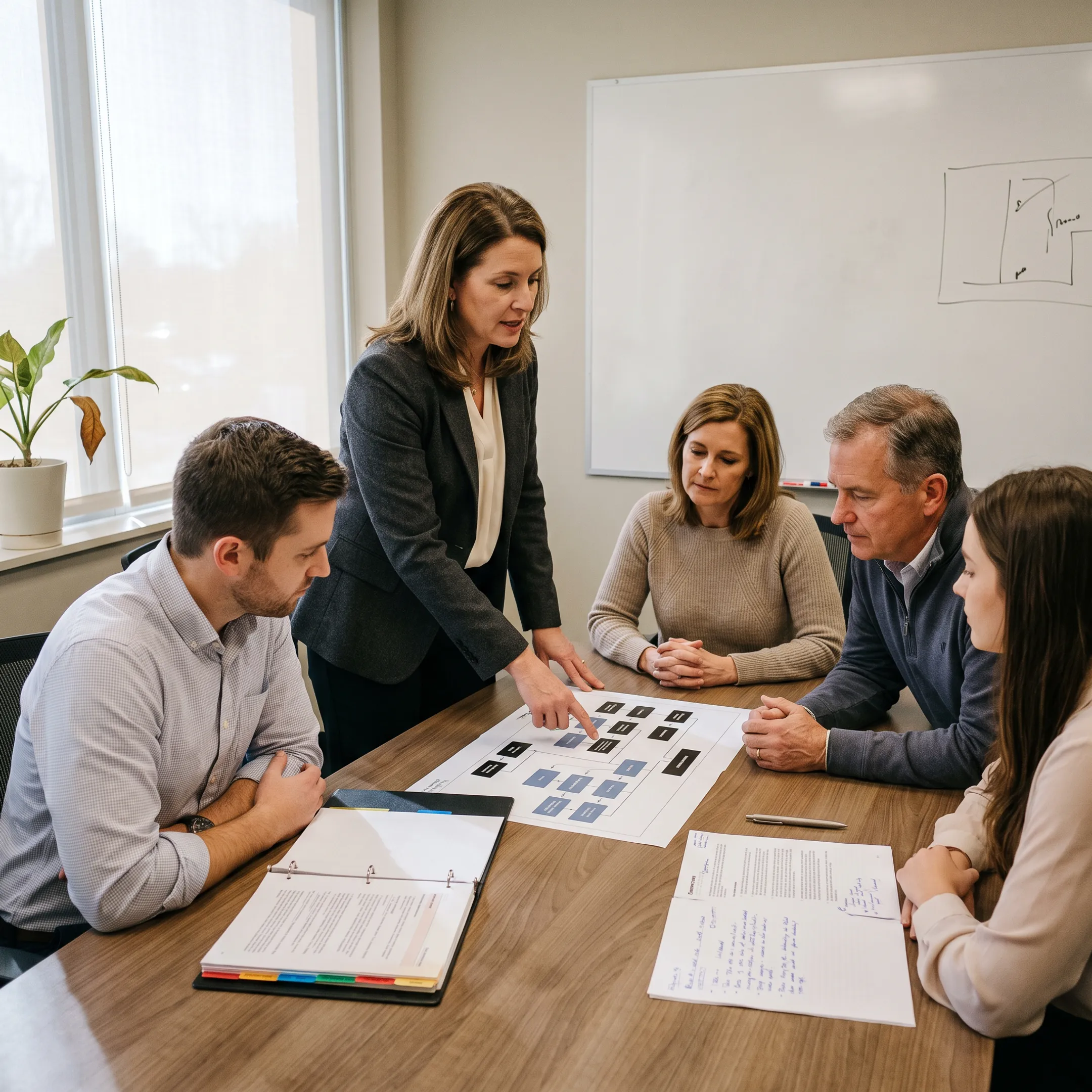 Instructor explaining ISO 9001 requirements to a business team