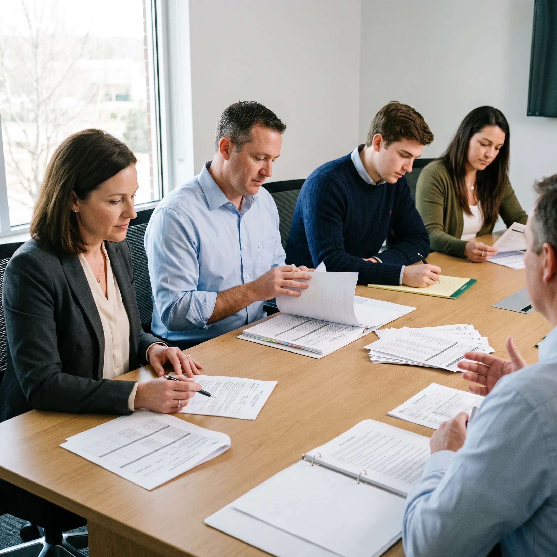Quality professional analyzing ISO 9001 audit evidence during training