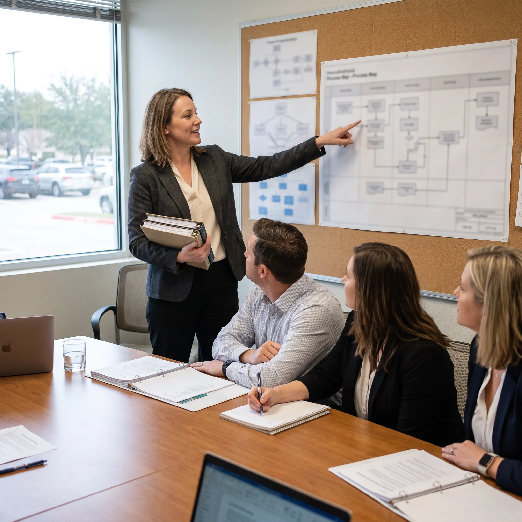 Instructor explaining ISO 9001:2026 transition requirements to a quality management team