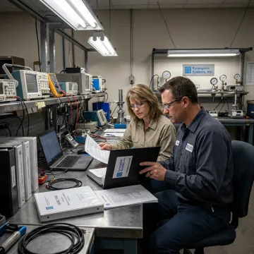 Consultant reviewing ISO 17025 lab documentation