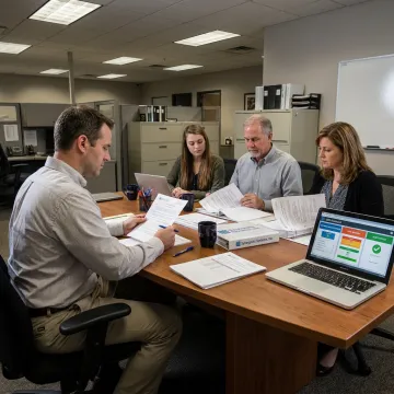Consultant reviewing ISO 9001 action plan records